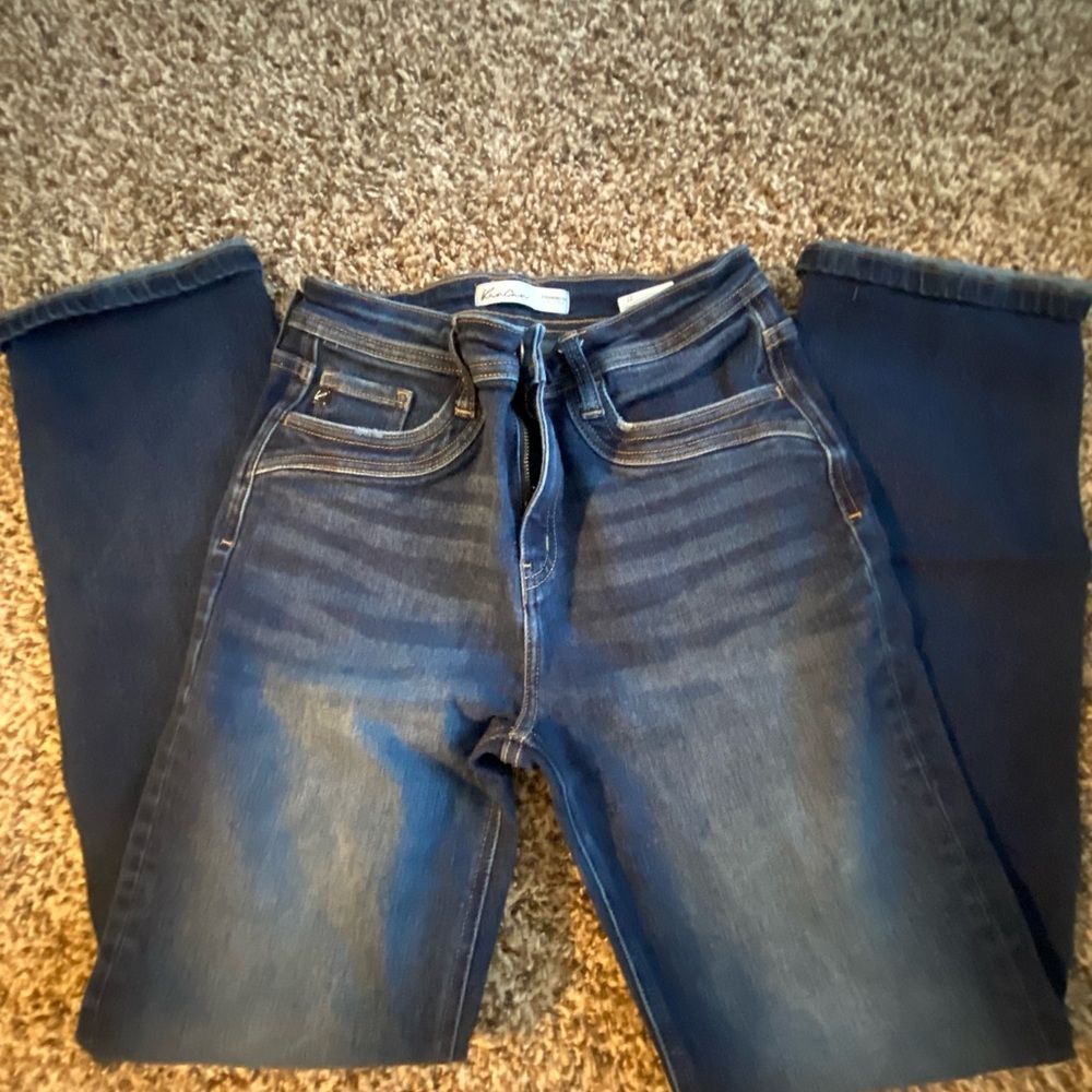 KanCan Women's Straight Leg Jeans in Dark Blue Wash